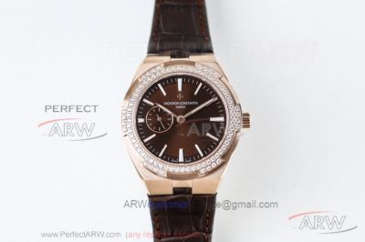 AAA Swiss Vacheron Constantin Overseas Small 37 MM Rose Gold Diamond Case Chocolate Face Automatic Watch